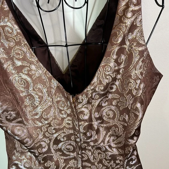 Jessica McClintock Gunne Sax Women’s Size 6 80s 90s Brown Gold Rhinestone Dress - Picture 6 of 13